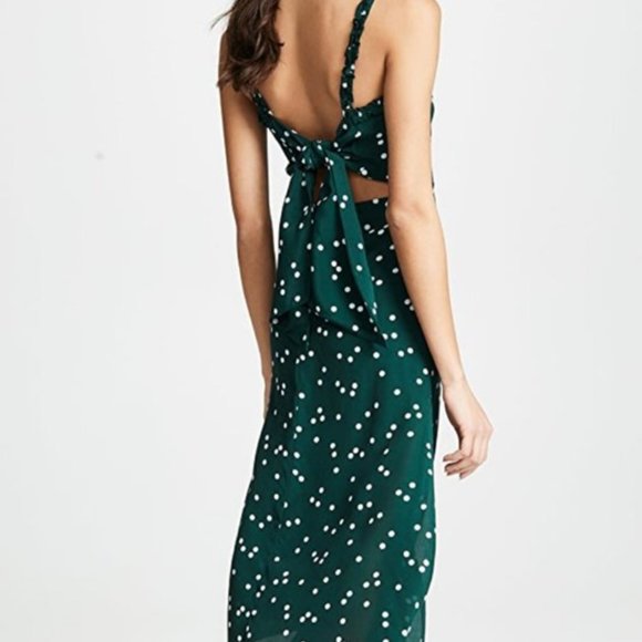 Faithfull the Brand Green Polka Dot Midi Dress Tie Back - Picture 3 of 9